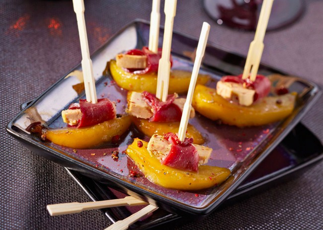Recette de brochettes de magret aux poires pochées